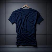 blu cotone maglietta modello, maglietta modello, ai generativo foto