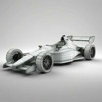 sport auto 3d rendere su grigio sfondo con ombra e ombra, sport auto da corsa formula uno gara traccia linea arte, ai generato foto