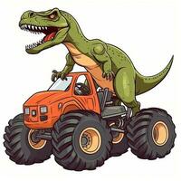 tirannosauro rex su un' mostro camion. trex equitazione mostro camion clipart, ai generato foto