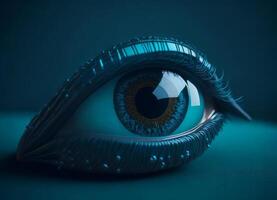 dati tecnologia futuristico occhio su blu sfondo. ai generato foto