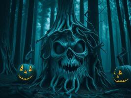 pauroso palella nel albero Halloween mostro ai generato foto