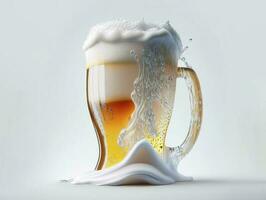 bicchiere di birra con bellissimo schiuma su bianca sfondo. ai generato foto
