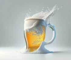 bicchiere di birra con bellissimo schiuma su bianca sfondo. ai generato foto