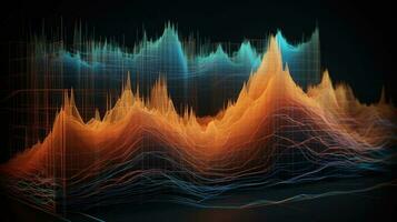 generativo ai, azione mercato grafico linee, finanziario grafico su tecnologia astratto sfondo rappresentare finanziario crisi, finanziario fusione. tecnologia concetto, commercio mercato concetto. foto