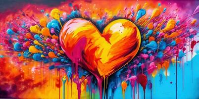 generativo ai, colorato cuore come graffiti amore simbolo su il parete, strada arte. fuso dipingere. foto