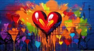 generativo ai, colorato cuore come graffiti amore simbolo su il parete, strada arte. fuso dipingere. foto