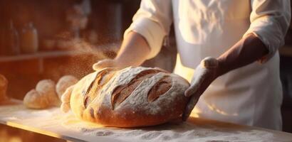 generativo ai, mani di panettiere nel ristorante o casa cucina, prepara ecologicamente naturale pasticcini foto