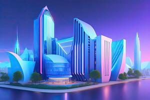 3d futuristico moderno sci fi città. blu sfondo generativo ai foto