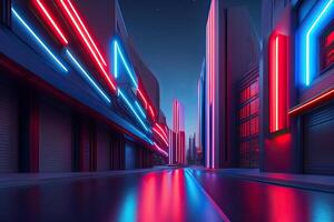 neon rosso e blu futuro città generativo ai foto