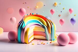 colorato compleanno torta su pastello sfondo generativo ai foto