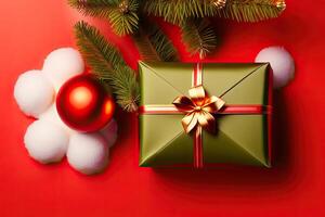 Natale vigilia sfondo. presente regalo e decorazioni. generativo ai foto