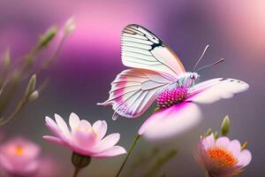 rosa farfalla su romantico natura floreale sfondo generativo ai foto