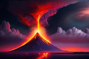 vulcano eruzione con lava generativo ai foto
