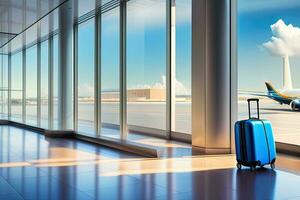 viaggio bagaglio nel aeroporto terminale generativo ai foto