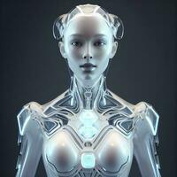 chatgpt, un' pensiero robot, un' umanoide robot facce avvicinamento futuristico moderno Tech chatbot assistenza auto conversazione, futuro digitale tecnologia ai artificiale intelligenza concetto, creare ai foto