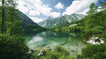 tatra nazionale parco, un' lago nel il montagne a il alba, creare ai foto