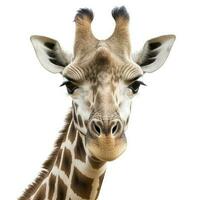 un' vicino su foto di un' giraffa isolato su bianca sfondo, creare ai