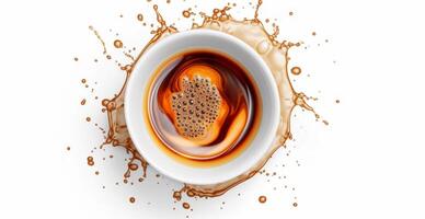 bianca caffè tazza con spruzzi di appena fermentato caffè - ai generato Immagine foto