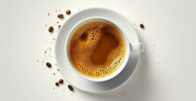 bianca tazza di caffè con caffè fagioli su bianca sfondo - ai generato Immagine foto