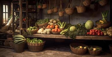 verdura agricoltori mercato stalla, colorato vario fresco biologico salutare verdure - ai generato Immagine foto