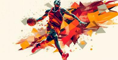 astratto pallacanestro panoramico sfondo, pallacanestro giocatore con palla - ai generato Immagine foto