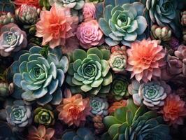 collage di rosa, verde, e Marrone succulente. illustrazione ai generativo foto