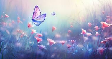 farfalla su viola prato. illustrazione ai generativo foto