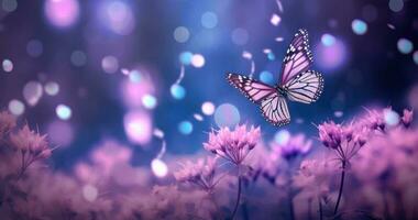 farfalla su viola prato. illustrazione ai generativo foto