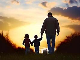 un' cane, padre e il suo bambini. concetto di contento padre giorno, animale domestico proprietario. ai generato foto