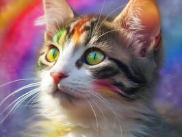 animale domestico gatto nel orgoglio parata. concetto di LGBTQ orgoglio. ai generato foto