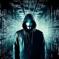 anonimo pirata. concetto di crimine informatico, attacco informatico, buio ragnatela. ai generato foto