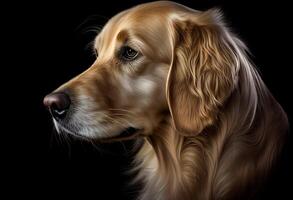 ritratto di un' d'oro cane da riporto guardare per il lato isolato su nero creato con generativo ai foto