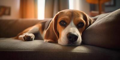 beagle dire bugie su divano - ai generativo foto