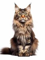 ritratto di un' dai capelli lunghi Maine coon gatto su bianca sfondo. generativo ai foto