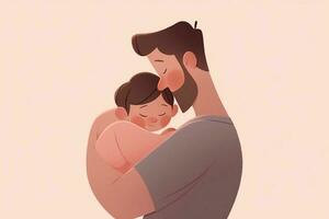 illustrazione di un' padre abbracci il suo figlio nel un' caldo e sentito abbraccio nel cartone animato stile foto