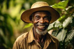 contadino su arabica caffè piantagione , ai generativo foto