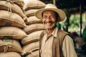 contadino su arabica caffè piantagione , ai generativo foto