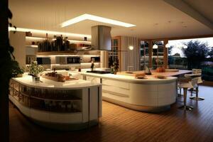 interno di moderno confortevole cucina, ai generato foto