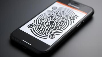 smartphone con qr codice su il schermo. generativo ai. foto