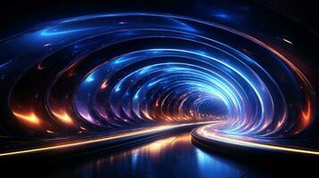 futuristico tunnel con raggiante luci, astratto sfondo. generativo ai. foto