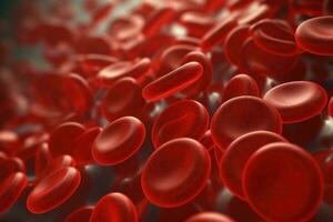 rosso sangue cellule. circolazione di emoglobina attraverso navi. sangue anemia sfondo. umano rosso eritrociti. emoglobina sotto elettrone microscopio. generativo ai foto