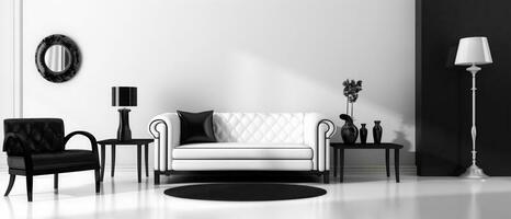 ritratto di minimalista stile vivente camera interno su nero e bianca sfondo, generativo ai foto