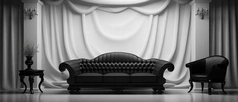 ritratto di minimalista stile vivente camera interno su nero e bianca sfondo, generativo ai foto