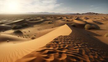 sole al di sopra di maestoso sabbia dune nel Africa generato di ai foto