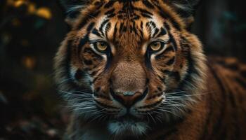 il maestoso Bengala tigre fissando a telecamera generato di ai foto