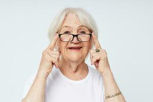 emotivo anziano donna Salute stile di vita occhiali trattamento leggero sfondo foto