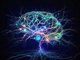 umano cervello mostrando intelligente pensiero in lavorazione. informatica mente concetto un' neurale Rete di grande dati e artificiale intelligenza. ai generativo foto