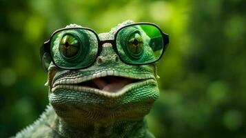 verde ritratto lucertola scala avvicinamento iguana animale rettile natura occhiali. generativo ai. foto