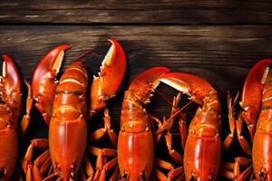 frutti di mare cibo bollito sfondo mangiare artiglio cucinato Gambero gamberi rosso aragosta. generativo ai. foto