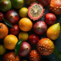 salutare sfondo frutta fresco acqua far cadere verde nero vitamina fragola cibo. generativo ai. foto